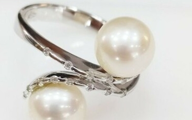 Caon - 18 kt. Akoya pearls, White gold - Ring - 8.00 ct Pearls - Diamonds