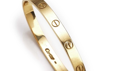 Cartier: A “Love” bangle of 18k gold. Size 17. Diam. app. 6 cm. Serial no. 576383. Weight app. 29.5 g.