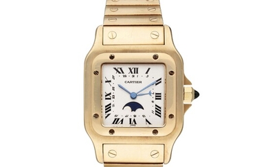 Cartier Reference 0318 Santos de Cartier | A yellow gold squared shaped bracelet watch with date and moon phase, Circa 2005