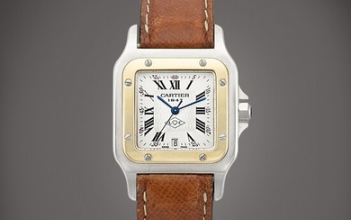 Cartier Santos Galbée, Reference 1566 | A yellow gold and stainless steel wristwatch with date, Made to commemorate the 150th anniversary of Cartier, Circa 1997 | 卡地亞 | Santos Galbée 型號1566 | 黃金及精鋼鏈帶腕錶，備日期顯示，為紀念品牌誕辰150週年而製，約1997年製