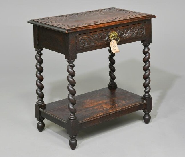 Carved Oak British Barley Twist Table with a Drawer