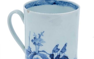 Chaffer's Liverpool mug, circa 1760, decorated in underglaze blue with Chinese watery landscapes, 5.5cm high
