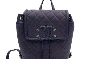 Chanel - Black Quilted Caviar Leather CC Filigree Small Bag Backpack