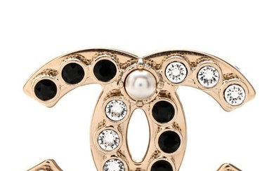 Chanel Crystal Pearl CC Brooch Gold Black