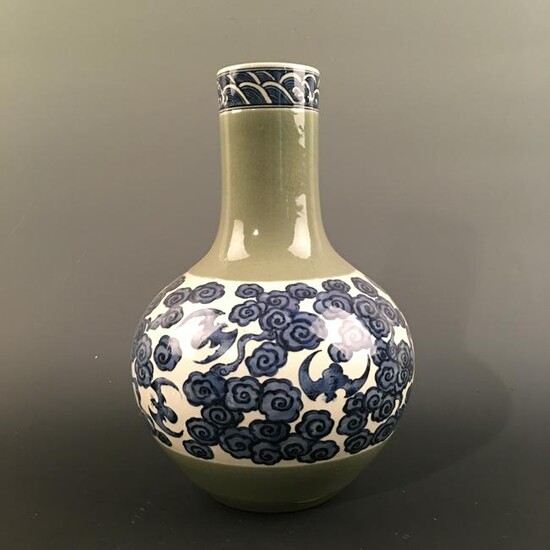 Chinese Blue-White Bottle Vase, Kangxi Mark 13'' H