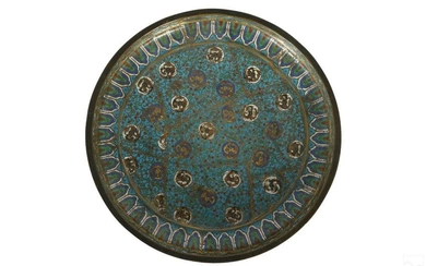 Chinese Bronze Cloisonne Footed Blue Charger Plate