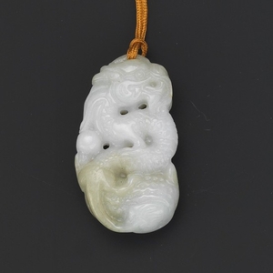 Chinese Carved Jade Dragon Pendant on Cord