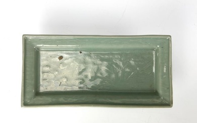 Chinese Celadon Porcelain Rectangular Plate Incised Flowers