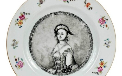 Chinese Export Grisaille Decorated Plate