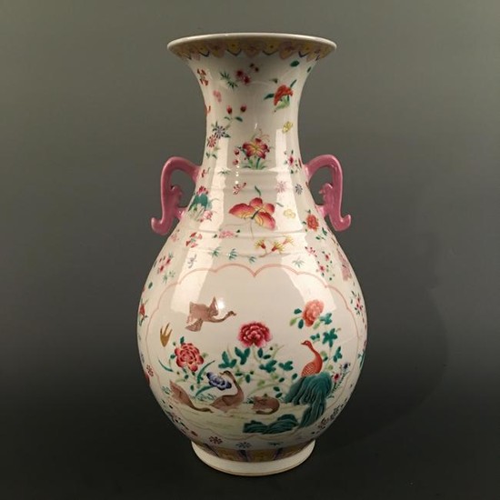 Chinese Famille Rose 'Bird & Floral' Vase, Qianlong