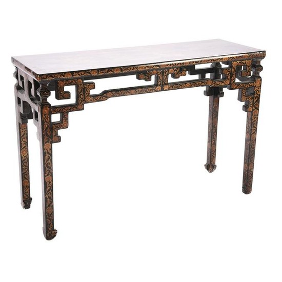 Chinese Gilt and Polychrome Black Lacquer Altar Table