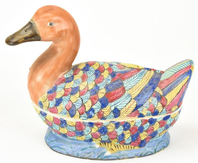 Chinese Hand Painted Porcelain Duck Form Tureen