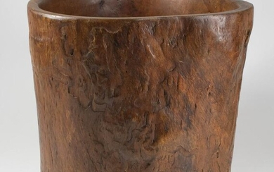 Chinese Natural Carved Wood Brush Pot