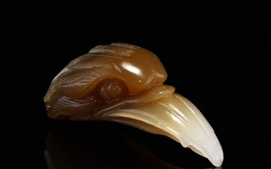Chinese Natural Hetian Jade Carved Eagle Head Pendant