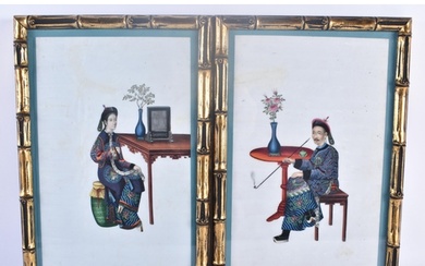 Chinese School (19th Century) Pair of pith paper watercolour...