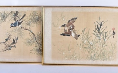 Chinese School (Early 20th Century) Pair, Ink and watercolour, birds in a landscape. 52 cm x 34 cm.