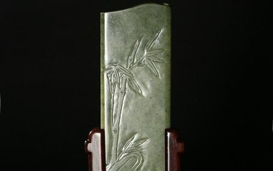 Chinese Spinach Jade Arm Rest, Zigang, 18th Century