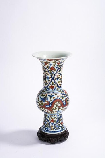 Chinese Wucai Dragon & Phoenix Gu Type Vase
