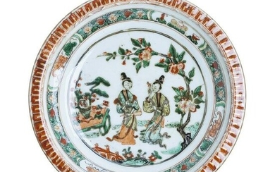 Chinese porcelain 'garden figures' plate, Kangxi