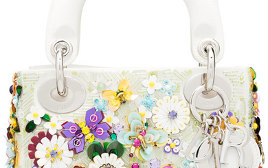 Christian Dior White Satin & Multicolor Flower Embellished Mini...