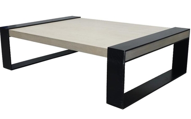 Christian Liaigre for Holly Hunt, a large bleached oak coffee table, c.2010, the rectangular top on black powder coated steel supports, 40cm high, 146cm wide, 99cm deep