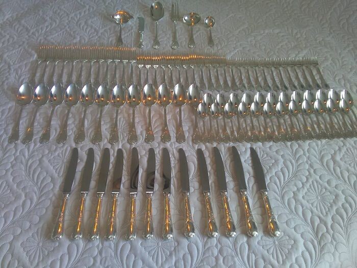 Christofle - Silver plated cutlery set for 12 people (90) - Silverplate - Marly