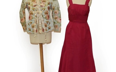 Circa 1950's Dark Pink Silk Taffeta Evening Dress, sleeveless with...