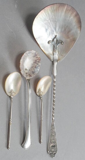 Collection of Sterling Silver, Silver Plate and Shell Spoons