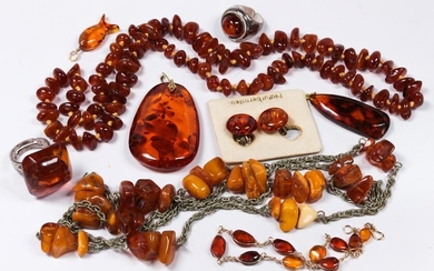 Collection of amber, silver, metal jewelry