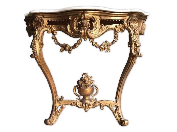 Console table - Louis XV Style - Gilt, Marble, Wood - 19th century