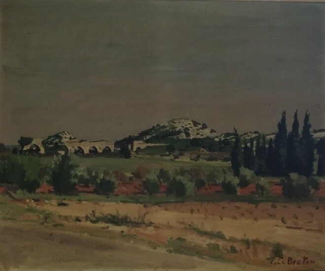 NON VENUConstant LE BRETON (1895-1985) Vue de la Montagne Sainte Geneviève Huile sur toile 54 x 65 cm.