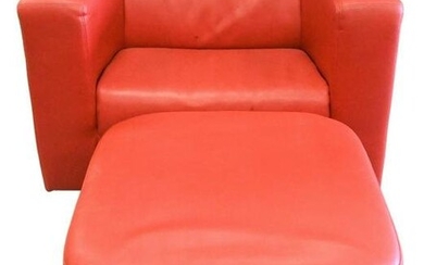 Contemporary Red Leather Chair and Ottoman