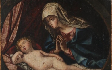 Continental School "Madonna & Child" Oil on Canvas
