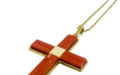 Coral Cross Pendant Vintage Gold