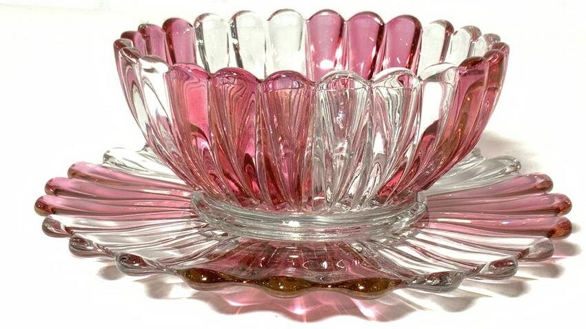 Cranberry & Clear Mix Glass Bowl & Plate