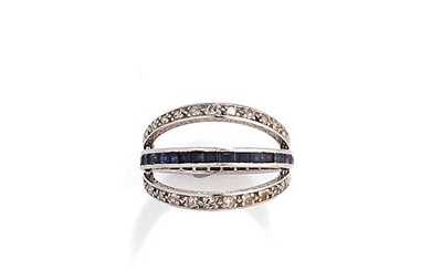 DIAMOND, SAPPHIRE AND RUBY HINGED ETERNITY RING, 1930s