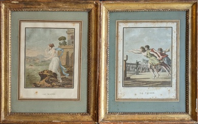D'après Philibert-Louis DEBUCOURT (1755-1832) : Suite de sept gravures en couleurs de l'Histoire de HERO...