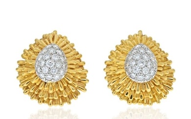 David Webb Platinum & 18K Yellow Gold Diamond Clip Earrings