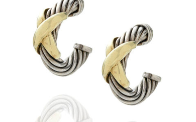 David Yurman: Sterling Silver and Gold Hoop Earrings