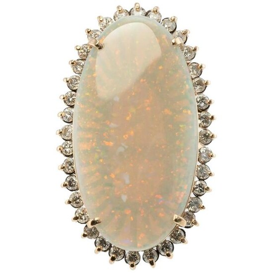 Diamond Australian Opal Ring 14K Gold Cocktail Vintage