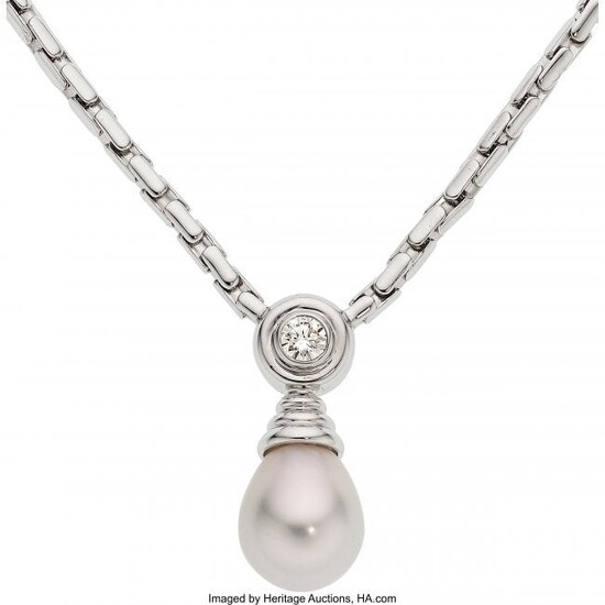 Diamond, South Sea Cultured Pearl, White Gold Necklace