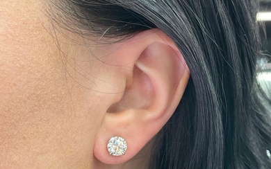 Diamond Stud Earrings 4.04 Carats J-K I1 14 Karat White Gold