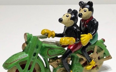 Disney Cast Iron Toy Mickey/Minnie Mouse on Motorcycle