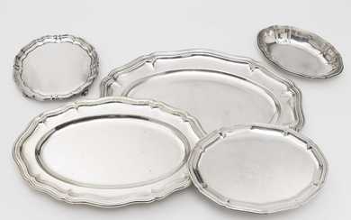 Three platters, bowl and serving bowl