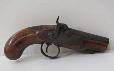EARLY 19TH CENTURY PERCUSSION PISTOL, with walnut stock, 22c...