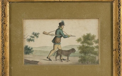 ENGLISH SCHOOL (19th Century,), A hunter and his dog.