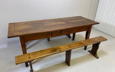 Early 19th century French Farmhouse Table of Three plank con...