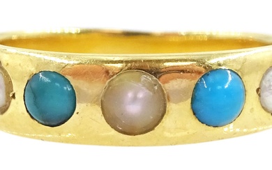 Early 20th century 18ct gold turquoise and split pearl ring