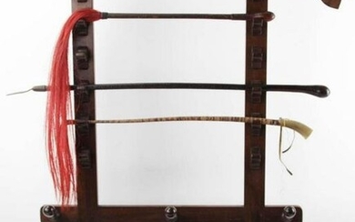 Early 20thC Mahogany Whip Rack with Whips