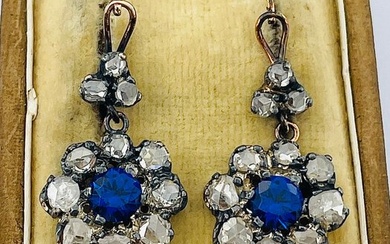 Earrings - 12kt gold - Silver, Yellow gold - Sapphire